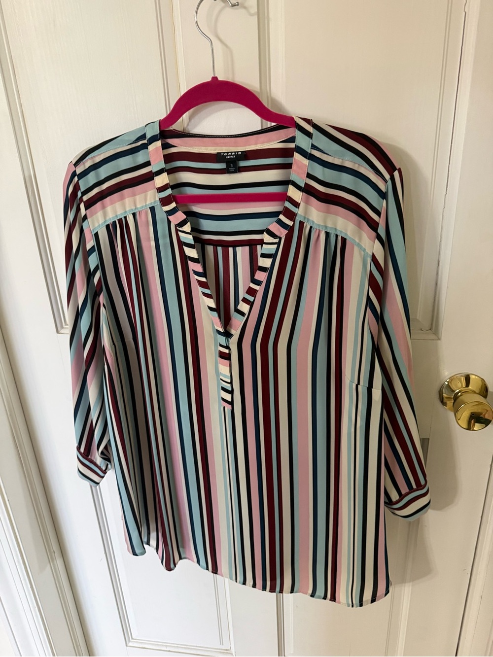 TORRID Pink Multicolor Striped V-Neck Blouse